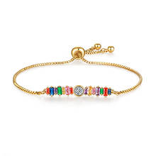 Pulseira brilhante de cores de arco-íris, zircônia cúbica, enfeite de bracelete de tênis feminino, ligação ajustável, joias luxuosas 2024 - compre barato