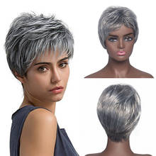 Guruilagu peruca sintética fêmea cinza peruca curta resistente ao calor fibra sintética máquina de cabelo feito perucas para preto 2024 - compre barato