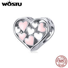 WOSTU 925 Sterling Silver Full Of Love Heart Beads Pink & White Charm Fit Original Bracelet Necklace Lover Jewelry Gift BKC1423 2024 - buy cheap