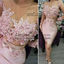 Sexy Homecoming Dress Pink Crew-Neck Short Prom Dresses With Lace Appliqued Pearls Graduation Dress Sheath vestido azul claro 2024 - buy cheap