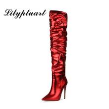 British style Sexy super high stiletto heel women's boots over the knee folds fashion boots woman shoes high heels sexy 2024 - buy cheap