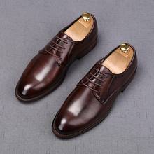 2021 New British Style Men's Black Brown Lace Up Shoes Flat Formal Wedding Evening Dress Oxfords Sapato Social Masculino 2024 - buy cheap