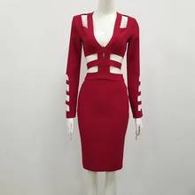 New High Quality Spring Summer Women Wholesale Long Sleeve Red Hollow Out Celebrity Bandage Sexy Evening Bodycon Midi Dresses 2024 - buy cheap