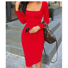 Women Autumn Bandage Bodycon Knee-length Dress Casual Long Sleeve Evening Party Club Dress 2024 - buy cheap