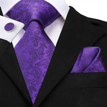 Oi-Tie 8.5 centímetros 100% Gravata De Seda para Homens Laço Roxo Paisley Gravata Set Tie Bolso Praça Abotoaduras de Luxo para a Festa de Negócios SN-3148 2024 - compre barato