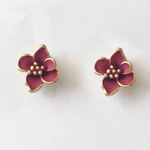 Fashion korean four clover leaf stud earring elegant charm small enamel lily flower stud earrings for women girls 2024 - buy cheap