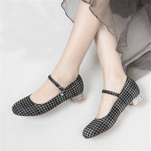PXELENA/Большие размеры 34-43, женские Туфли Мэри Джейн, туфли на низком каблуке с ремешком на щиколотке, туфли в клетку, Повседневная Удобная женская обувь 2024 - купить недорого