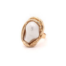 SRCOI Gold Color Metal Irregular Imitation Pearl Open Ring 2019 New Hot Sale Pearl Simple Ring For Women Party Wedding Jewelry 2024 - buy cheap