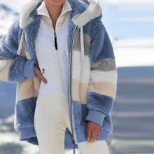 Winter Plush Patchwork Jacket Women Casual Zipper Hooded Thick Warm Coat Retro Long Sleeve Plus Size Faux Fur Female Parka Coat 2024 - buy cheap