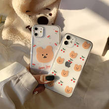 Милый чехол для телефона в стиле ретро с изображением вишневого медведя и букв для пар iPhone 12 11 Pro MAX X XS XR силиконовый чехол для iPhone 7 8 Plus 2024 - купить недорого