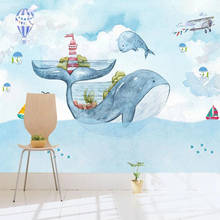 Milofi custom 3D photo wallpaper watercolor whale plane hot air balloon children bedroom background decorative mural wallpaper 2024 - buy cheap