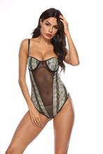 Women Sexy Snake Print Mesh Patent leather Lingerie Bodysuits Erotic Leotard Costumes Fetish Wear Hot Latex Catsuit Clubwear 2024 - buy cheap