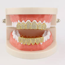 Grelhas de dentes de hip hop brilhantes, com strass cz, conjunto de grelhas de cristal, dental, vampiro, fang, para joias de corpo de rapper 2024 - compre barato