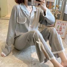 Fdfklak Cotton Pyjamas Long-Sleeved Trousers Pajamas Household Suit M-XXL Plus Size Comfortable Lace Sleepwear Set Clothes 2024 - buy cheap