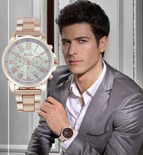 Watch Men Fashion Roman Number Geneva Stainless Steel Quartz Sports Dial Wrist Watch Black Relogios erkek kol saati zegarek Q 2024 - buy cheap