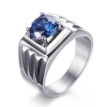 FDLK     Fashion Retro 316L Stainless Steel + Zinc Alloy Blue Crystal Ring Mens Wedding Party Ring 2024 - buy cheap
