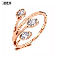 AENINE-Anillo de titanio con hojas de acero inoxidable para mujer y niña, sortija de oro rosa, Circonia cúbica, cristal bohemio, para fiesta, AR20001 2024 - compra barato