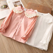 Детская блузка с длинными рукавами-колоколами, однотонная хлопковая блузка с кружевным кукольным воротником для девочек 2, 3, 4, 6, 8, 10 лет, весна-осень 2020 2024 - купить недорого