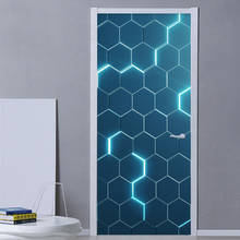 Modern Door Sticker 3D Stereo Abstract Geometric Blue Circuit Door Mural PVC Self-Adhesive Waterproof Door Poster Creative Decal 2024 - buy cheap