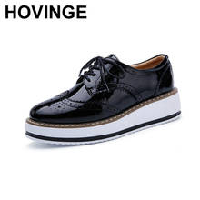 Hovinge sapato feminino casual plataforma oxford, novo estilo vintage couro envernizado oxfords fashion bico redondo com cadarço 2024 - compre barato