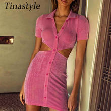 Tinastyle-vestido camisa de verão feminino, gola virada para baixo, botões, manga curta, bodycon, mini vestido de festa, vestidos casuais para noite 2024 - compre barato