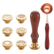 Wax Seal Stamp Set with 6pcs Vintage Flower Brass Heads & 1pc Wooden Handle & 1pc Wax Melting Spoon for Invitation Cards Letters 2024 - buy cheap