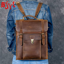 New Men's Backpack Leather Computer Shoulder Bag Men School Bag Retro Large Capacity Travel Crazy Horse Leather Male Cow Leather 2024 - buy cheap