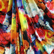 Beautiful  Colored 4 Ways Stretch Milk Silk Knitted Cotton/Spandex Fabric Rainbow Rose Flower Print Fabric Diy Sewing Long Dress 2024 - buy cheap
