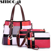 SMOOZA Women Composite Bags 3 Pcs High Quality Ladies Handbags Plaid Print Print Female PU Leather Shoulder Messenger Bags Tote 2024 - buy cheap