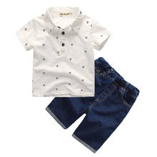 Boys Casual Fashion Set Short Sleeve Lapel Polo Top Jeans 2-Piece Set Cartoon Anchor Pattern Summer Short Sleeve Gentleman Suit 2024 - buy cheap