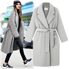 New Plus Size Autumn Winter Women Coats Casual Loose Solid Turn-Down Belt Woolen Blends Overcoat For Females Larger Outerwear 2024 - buy cheap