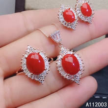 Kjjeaxcmy jóias finas 925 prata esterlina incrustada natural vermelho coral anel pingente brinco conjunto elegante suporta teste 2024 - compre barato