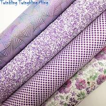 PURPLE Glitter Fabric, Flowers Glitter Fabric, Dots Printed Synthetic Leather For Bow A4 21x29CM Twinkling Ming KM014 2024 - compre barato