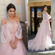 Tulle Pink Prom Gown Dresses Princess Fluffy Off the Shoulder Lantern Sleeve Romantic Girls Robe de Gala Formal Dress Plus Size 2024 - buy cheap