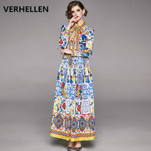 VERHELLEN, модное подиумное макси платье, весна 2020, женское, длинный рукав, синий и белый фарфор, цветочный принт, праздничное длинное платье 2024 - купить недорого