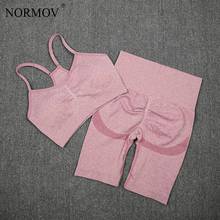 NORMOV-chándal de dos piezas para mujer, conjunto de gimnasio, pantalones cortos de realce sin costuras, Top corto, trajes sexys para mujer 2024 - compra barato