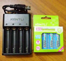Bateria aa 1.5v recarregável + carregador usb, bateria aa kentli 3000mwh 2024 - compre barato