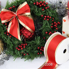 N2006 38 мм (1,5 ") Рождественская Золотая кромка красная сатиновая подарочная лента упаковка Проводная кромка лента 25 ярдов рулон 2024 - купить недорого
