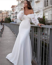 Vestido de casamento longo sereia baixo andar de volta comprimento puff manga branco cetim tule organza vestidos de noiva charming robe de mariee 2024 - compre barato
