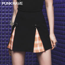 PUNK RAVE Girl's Punk Style Dark and Nifty Slim Check A-Line Skirt High-waisted Personality Mini Skirts Summer 2024 - buy cheap