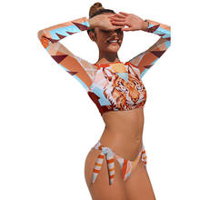 Long Sleeve Sunscreen Swimsuit Women 2022 New Sexy Leopard Print Bikini Women Swimwear Bandage Bikini Biquini Beach Bathing 2024 - buy cheap