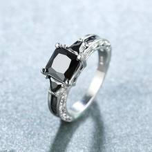 Anéis femininos de zircônio cúbico preto, anel prateado para casal, noivado e casamento, joia de festa, presente requintado 2024 - compre barato