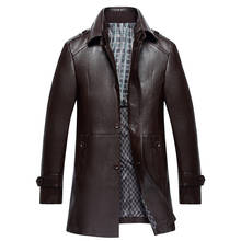 Jaqueta de couro masculina, jaqueta longa de couro genuíno para outono e inverno, para motociclista e motociclista 2024 - compre barato