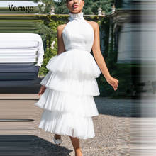 Винтажное белое ТРАПЕЦИЕВИДНОЕ вечернее платье Verngo с высоким воротом, многослойная юбка длиной до колена, вечернее платья для вечера встречи выпускников платье с открытой спиной 2024 - купить недорого