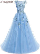 ANGELSBRIDEP Sheer Neck Prom Dresses Party Gowns Applique Flower Floor-Length Tulle Abendkleider Formal Evening Dress 2024 - buy cheap