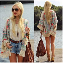 Boho feminino franja floral quimono cardigan borlas praia cobrir moda capa jaqueta longa blusa topos 2024 - compre barato