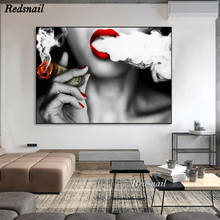 Pintura de diamante 5D Diy de chica Sexy para fumar un cigarro, labios rojos, punto de cruz, mosaico completo, bordado de diamantes, arte de pared EE849 2024 - compra barato