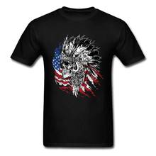 Cool USA Indian Hunter Skull Printed T Shirt For Men New Arrival Fashion Casual Tops Tees Pure Cotton Short Sleeve Tee Shirt 2024 - buy cheap