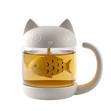 Милая кружка для молока и кофе с котом, стеклянная чашка для воды, чайная кружка с фильтром для рыбьего чая, чайные чашки для дома и офиса, чашка для фруктового сока 2024 - купить недорого
