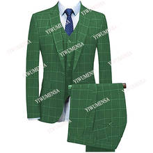 Tailor-Made Green Plaid Slim Fit Men Suits Groomsman Blazers 3 Pieces Notch Lapel Bridegroom Tuxedos For Wedding/Prom Party Gown 2024 - buy cheap
